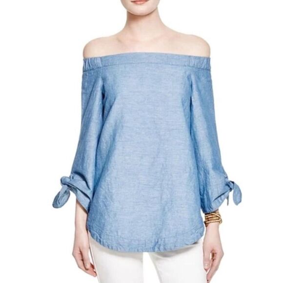Free People Denim Off The Shoulder Top Chambray - Picture 1 of 9